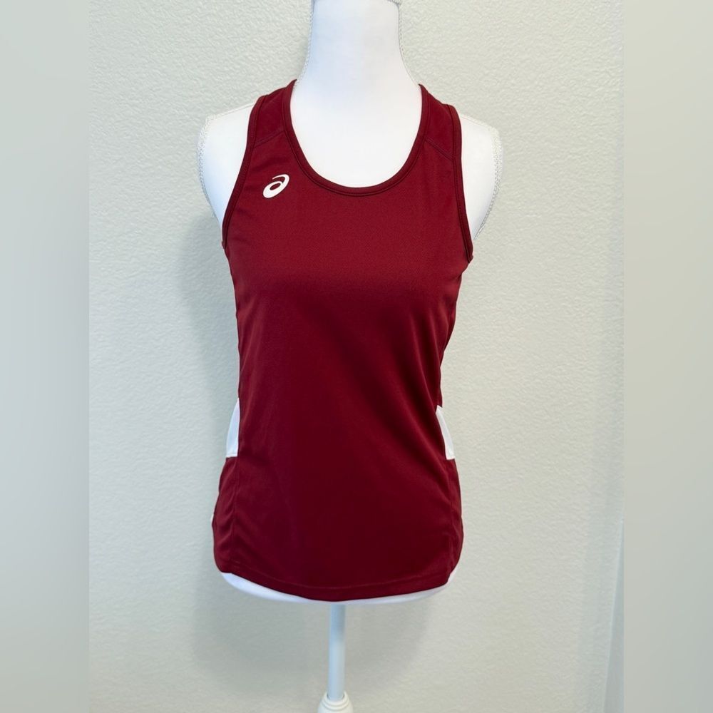 ASICS MotionDry Burgundy White Colorblock Running Tank Top‎ Womens XS